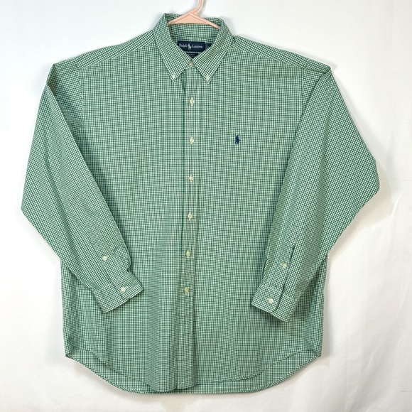 Ralph Lauren Men's L Green & Blue Gingham Checkered Plaid Shirt ~ Excellent - Picture 3 of 8